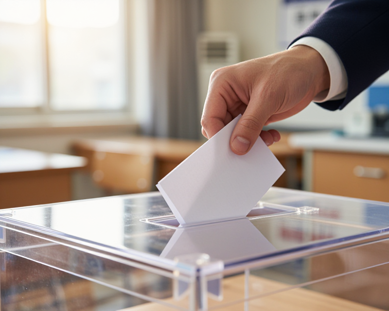 Close-up of a ballot being cast
