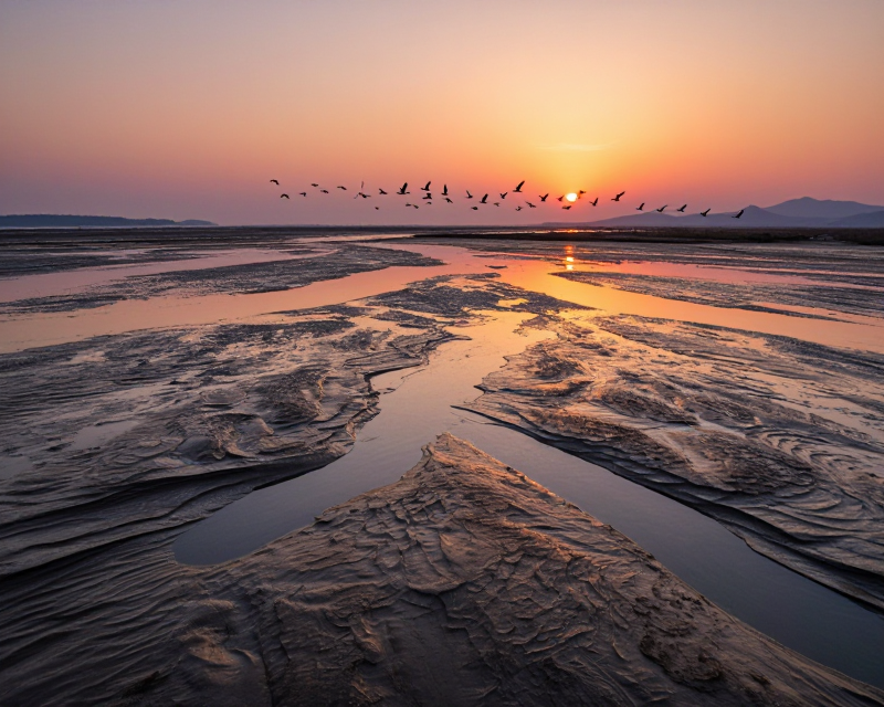 Korean Tidal Flats at Sunset