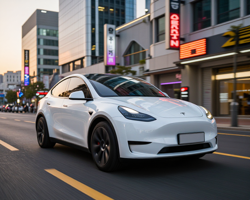 Tesla in Seoul Urban Setting