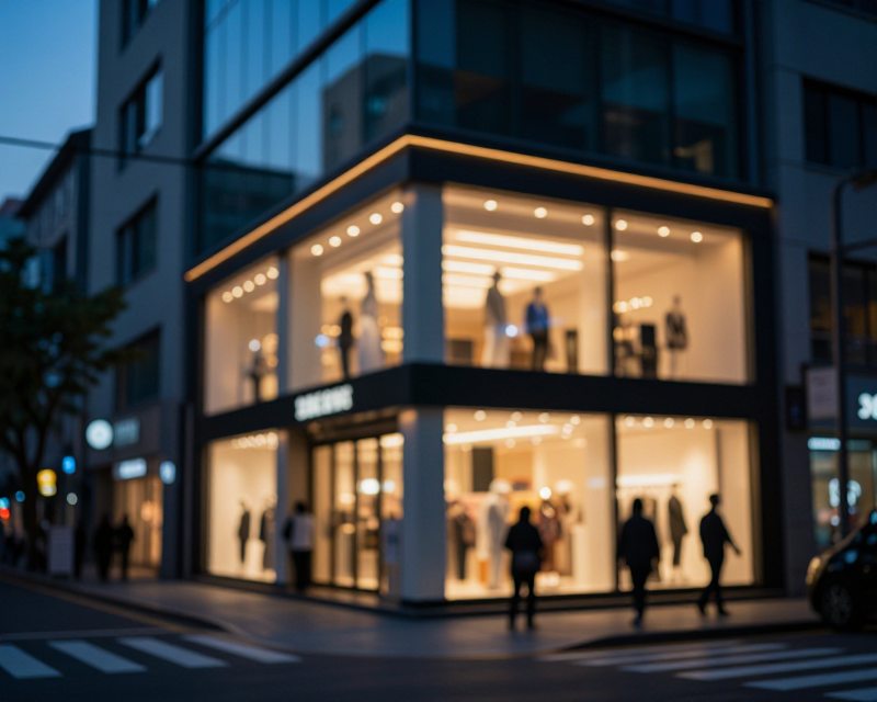 Reflective Urban Retail Scene